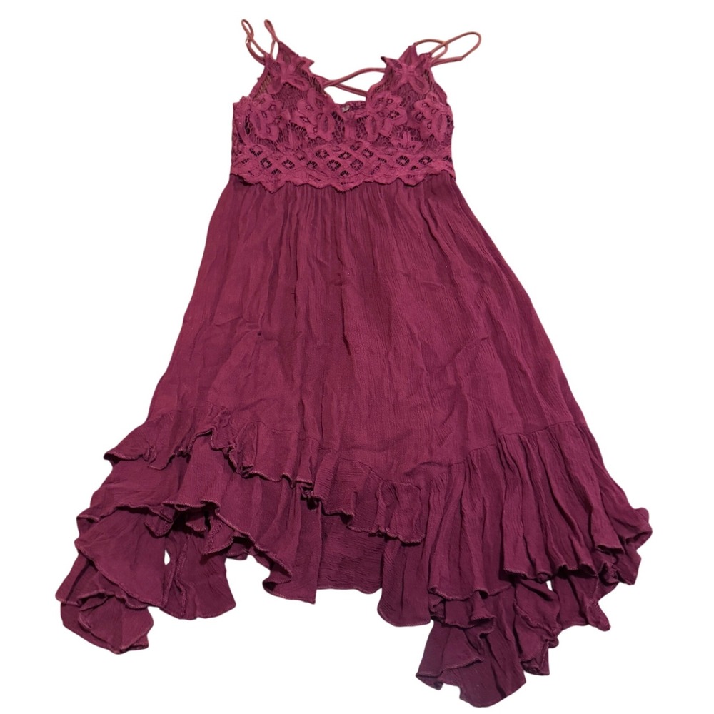 Free People Adella Slip Dress Wine Red Lace Flowy Romance FairyCore  Whimsy XS